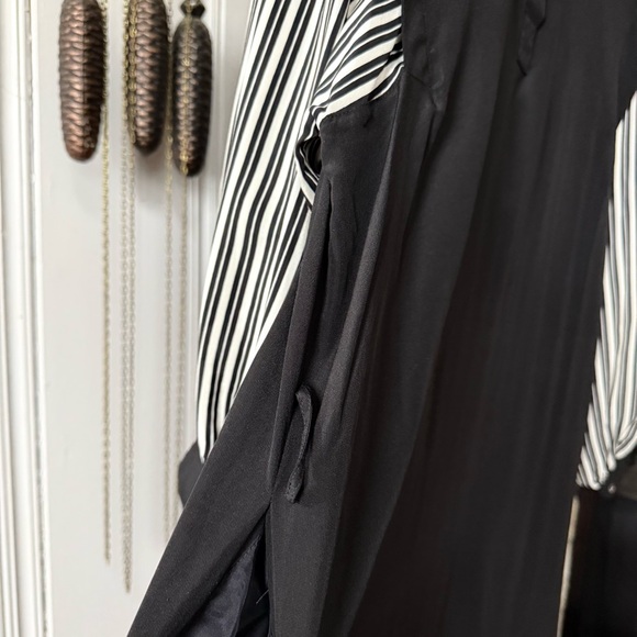 Vintage Silk Striped Balloon Sleeve Black Midi Dress - Picture 6 of 10